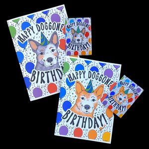 Australian Cattle Dog Heeler Birthday Gift Set, Handmade 5x7" Card & 2x3" Magnet